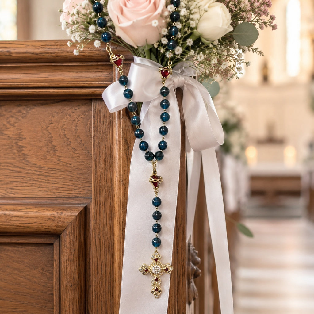 Catholic Wedding Rosary, Bridal Bouquet Rosary, Something Blue Wedding Gift, Personalized Marriage Keepsake, Bridal Prayer Beads