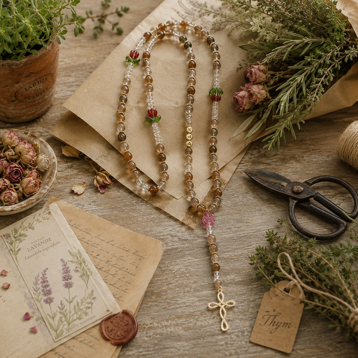 Natural Stone Catholic Rosary for Women, Handmade Flower Rosary Beads, Personalized Prayer Beads, Christian Faith Gift for Her