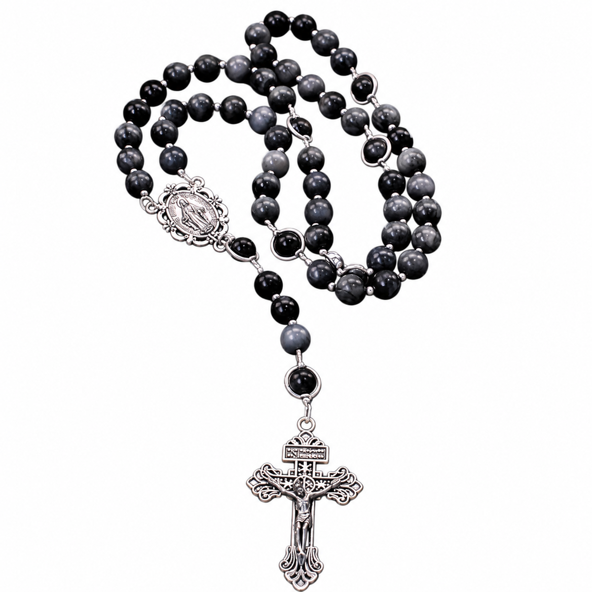 Rosario católico de ónix negro