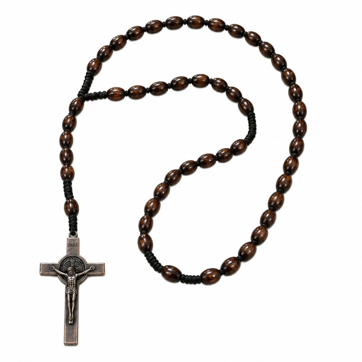 Rosario católico de madera de peregrino