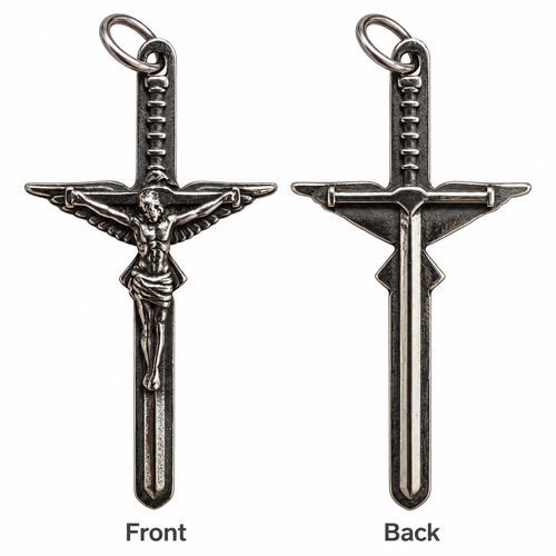 Antique Silver-Tone Sword Crucifix Pendant ｜AS-SC-036
