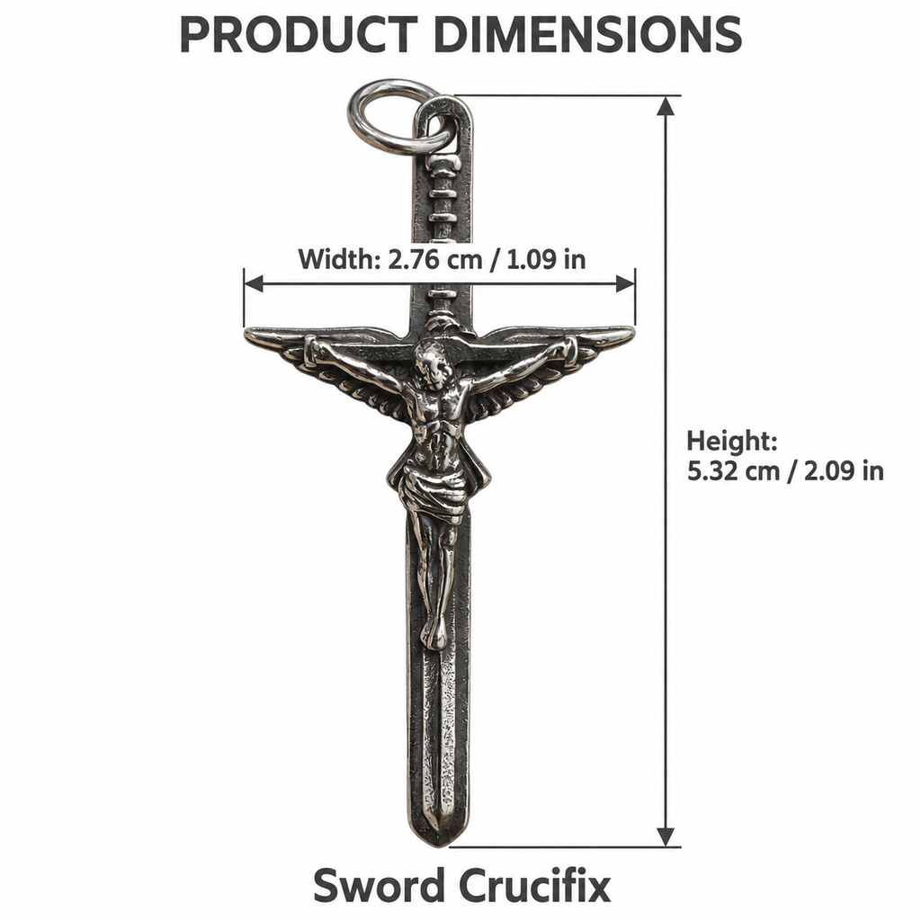 Colgante de crucifijo de espada en tono plateado antiguo | AS-SC-036