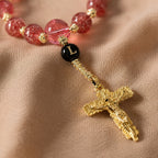 Red Catholic Car Rosary, Steering Wheel Rosary, Personalized Initial Car Charm, Gold Crucifix, Driver Gift