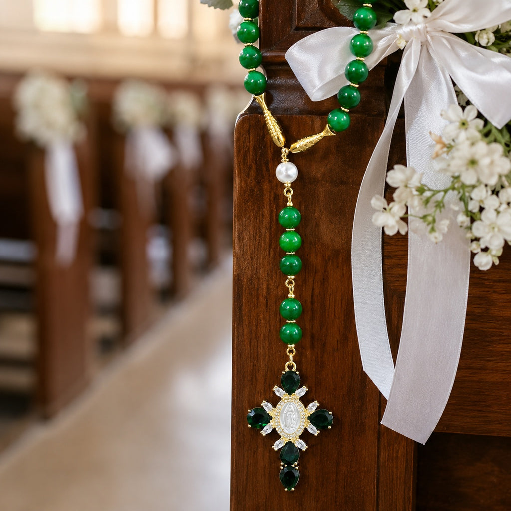 Emerald Green Catholic Wedding Rosary, Bridal Bouquet Rosary, Bride Prayer Beads, Religious Wedding Gift, Marriage Keepsake