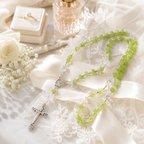 Green Wedding Rosary Beads for Bride, Catholic Bridal Bouquet Prayer Beads with Silver Crucifix, Wedding Keepsake Gift