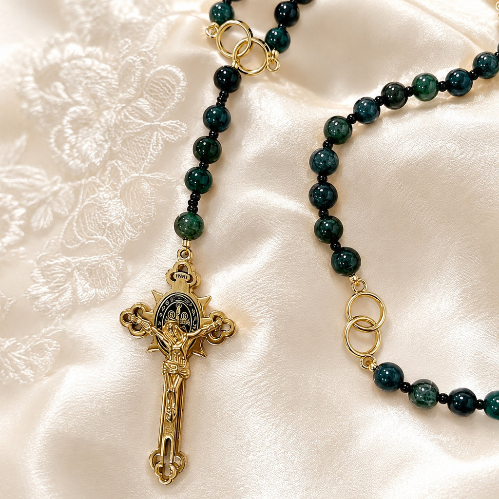 Natural Stone Catholic Wedding Rosary Set, Bride and Groom Matching Rosaries, Gemstone Prayer Beads, Christian Marriage Gift