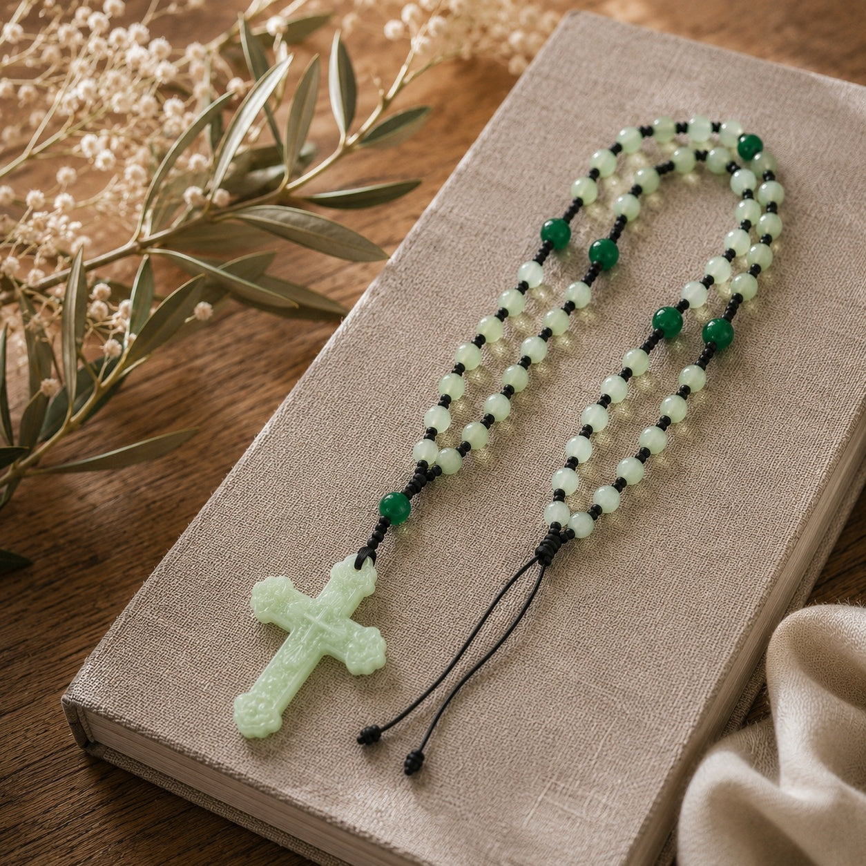 Catholic Wedding Rosary for Groom, Green Jade Style Prayer Beads, Men’s Religious Wedding Gift, Marriage Blessing Keepsake