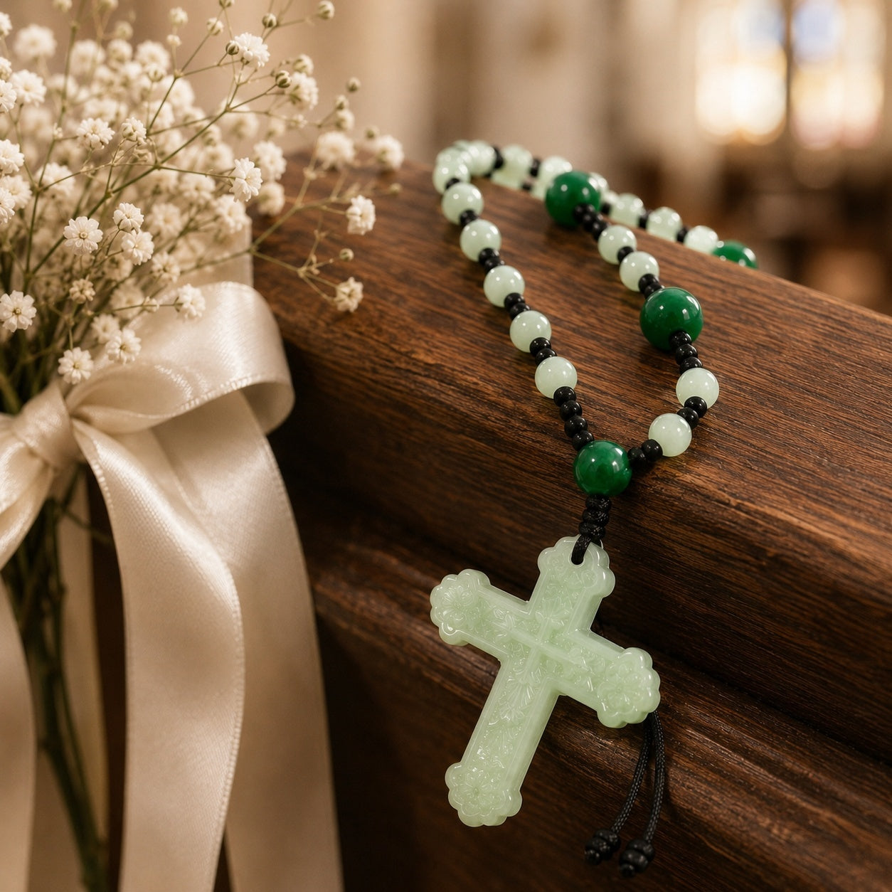 Catholic Wedding Rosary for Groom, Green Jade Style Prayer Beads, Men’s Religious Wedding Gift, Marriage Blessing Keepsake