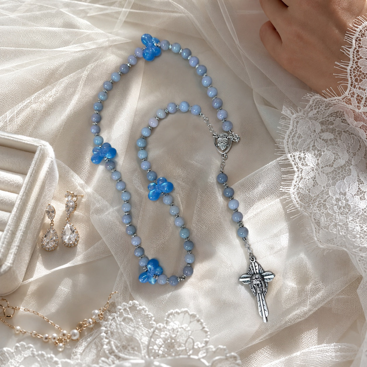 Something Blue Catholic Wedding Rosary, Bridal Bouquet Rosary, Blue Prayer Beads, Bride Gift, Marriage Keepsake