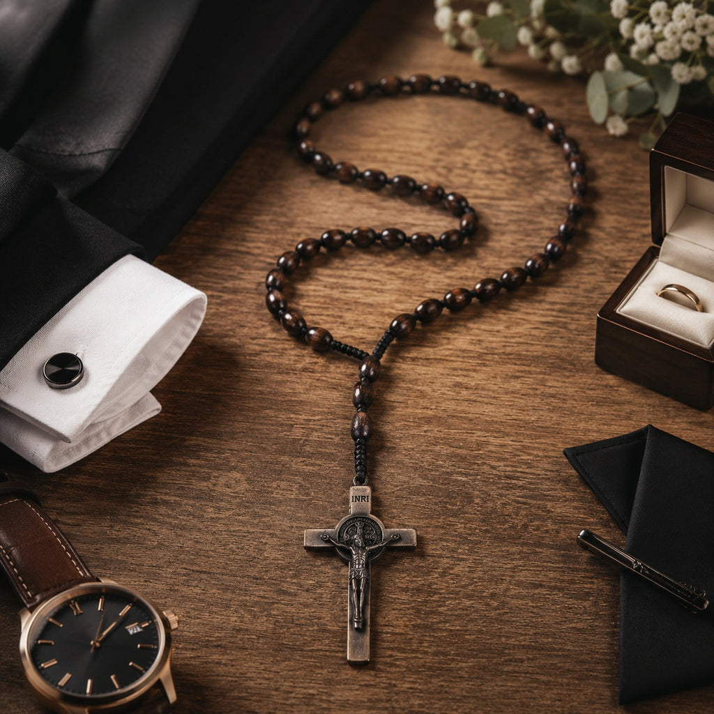 Men's Olive Wood Catholic Rosary, Handmade Prayer Beads with Crucifix, Traditional Christian Gift for Men