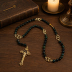 Handmade men's Catholic rosary with green beads and gold crucifix, meaningful Christian faith gift for fathers, husbands, and believers