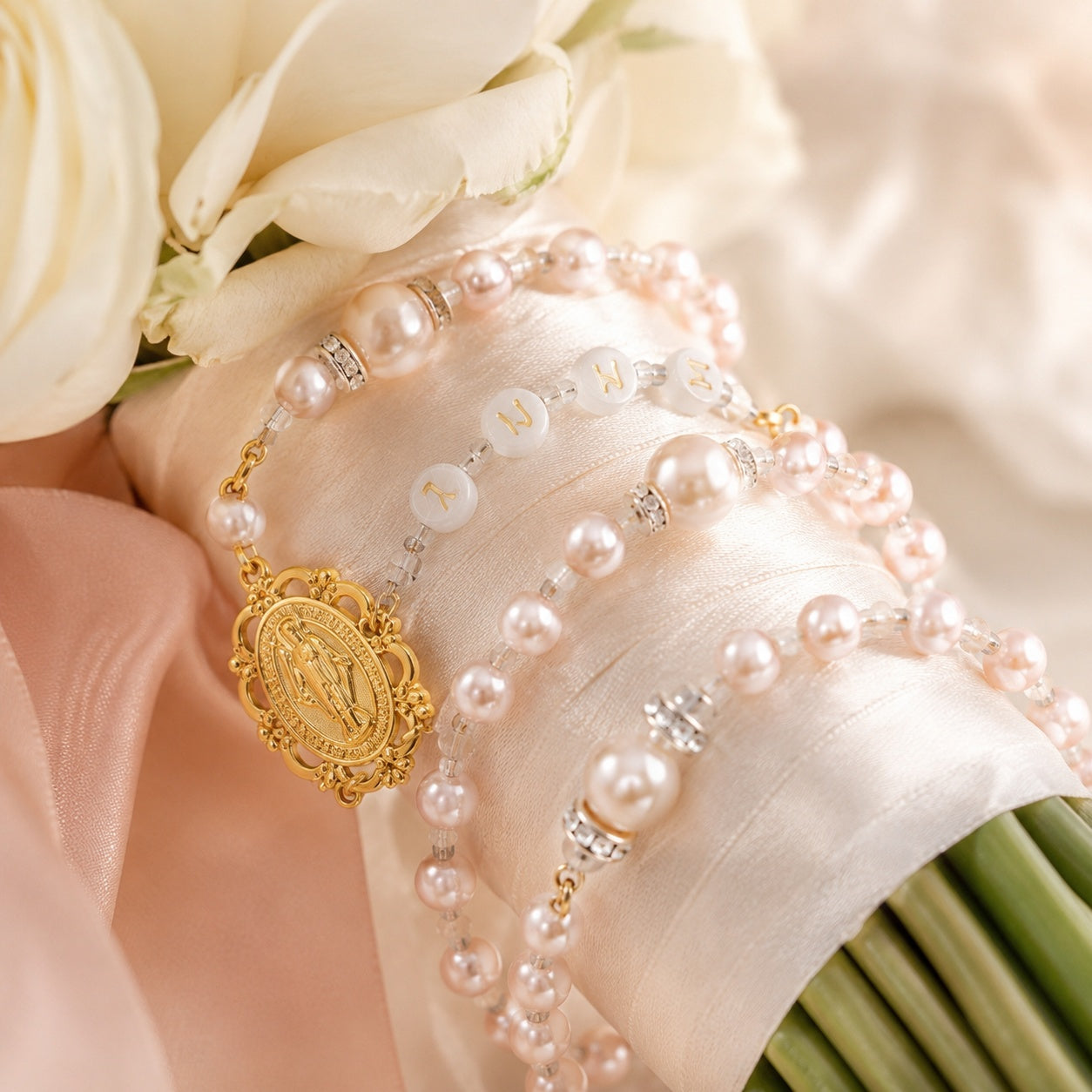 Catholic Wedding Rosary Pearl Bridal Bouquet Rosary for Bride Religious Wedding Gift Prayer Beads Keepsake