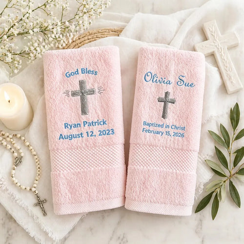 Personalized Baptism Towel | Embroidered Christening Keepsake for Baby Boy & Girl | Godparent Gift