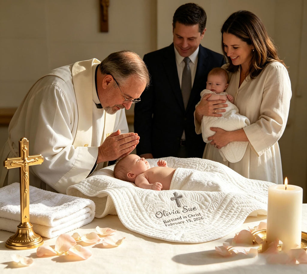 Personalized Embroidered Baby Blanket | Baptism & Christening Keepsake Gift for Newborn Baby Boy & Girl
