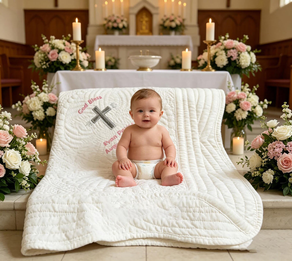 Personalized Embroidered Baby Blanket | Baptism & Christening Keepsake Gift for Newborn Baby Boy & Girl