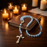 Handcrafted Blue Glass Catholic Rosary
