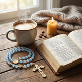 Handcrafted Blue Glass Catholic Rosary