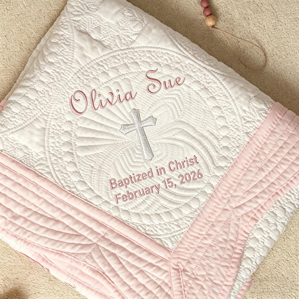 Personalized Embroidered Baby Blanket | Custom Baptism & Christening Keepsake Gift for Newborn Baby Boy & Girl