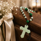 Catholic Wedding Rosary Sage Green Jade Rosary Bridal Bouquet Prayer Beads Wedding Keepsake Gift for Bride Religious Ceremony