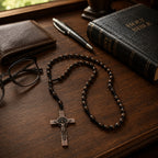 Men's Olive Wood Catholic Rosary, Handmade Prayer Beads with Crucifix, Traditional Christian Gift for Men
