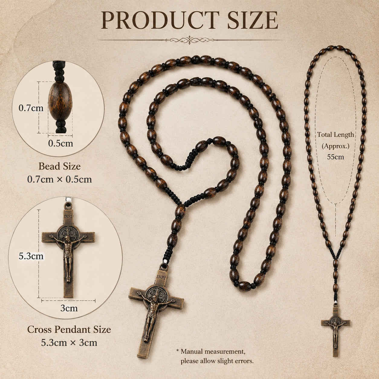 Men's Olive Wood Catholic Rosary, Handmade Prayer Beads with Crucifix, Traditional Christian Gift for Men