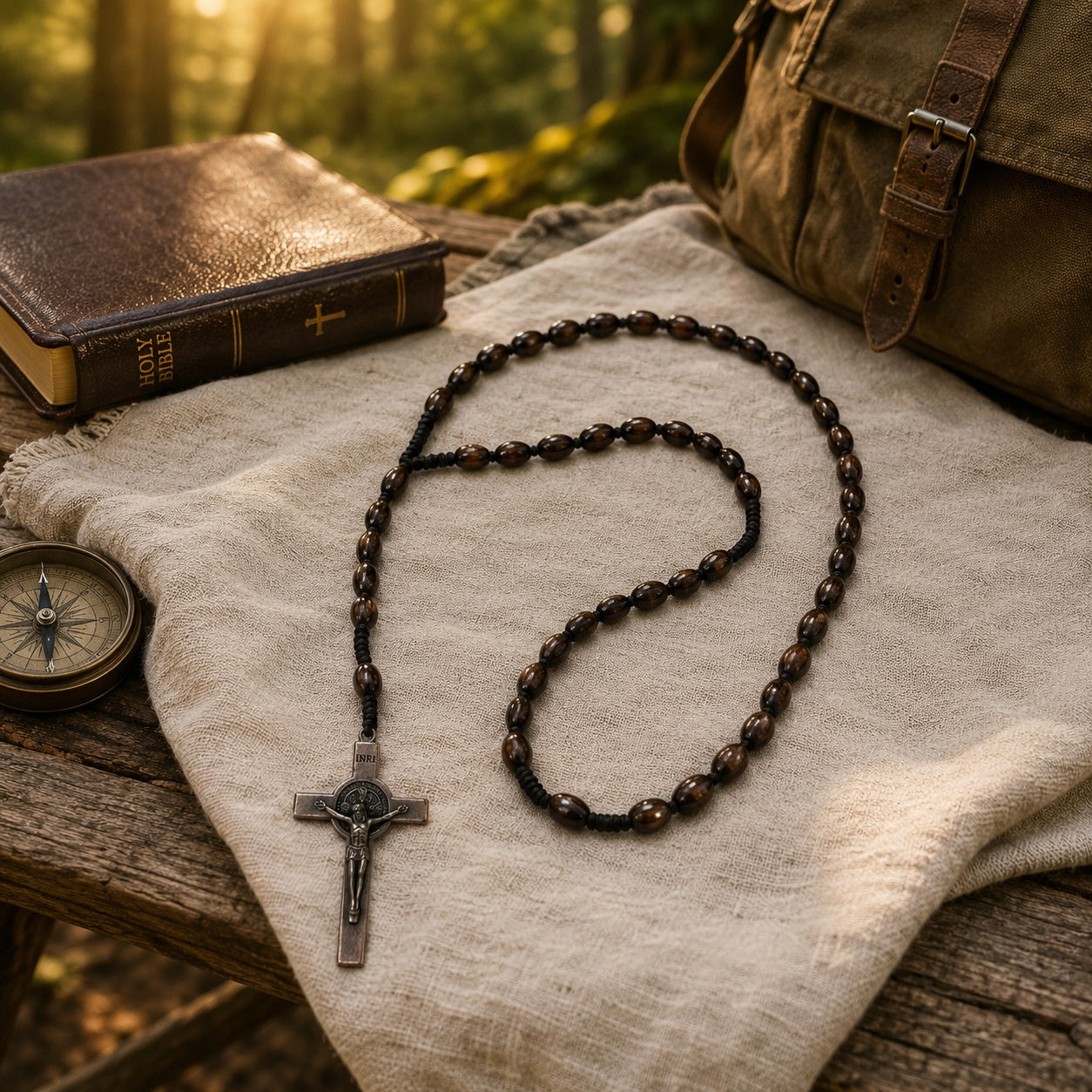 Men’s olive wood Catholic rosary with crucifix, designed for daily prayer and meaningful faith reflection.