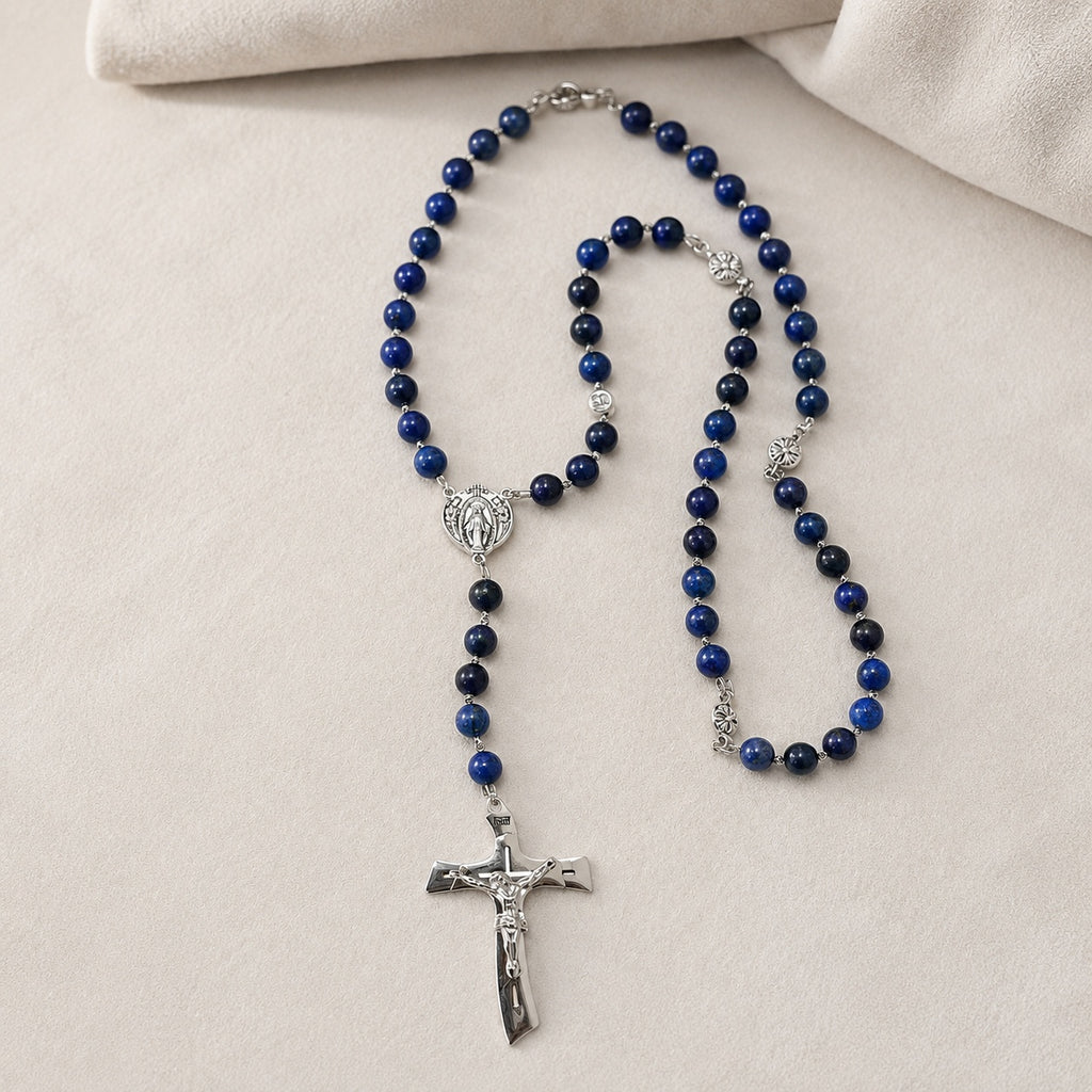 Something Blue Catholic Wedding Rosary, Blue Bridal Rosary, Groom Prayer Beads, Silver Crucifix, Marriage Keepsake