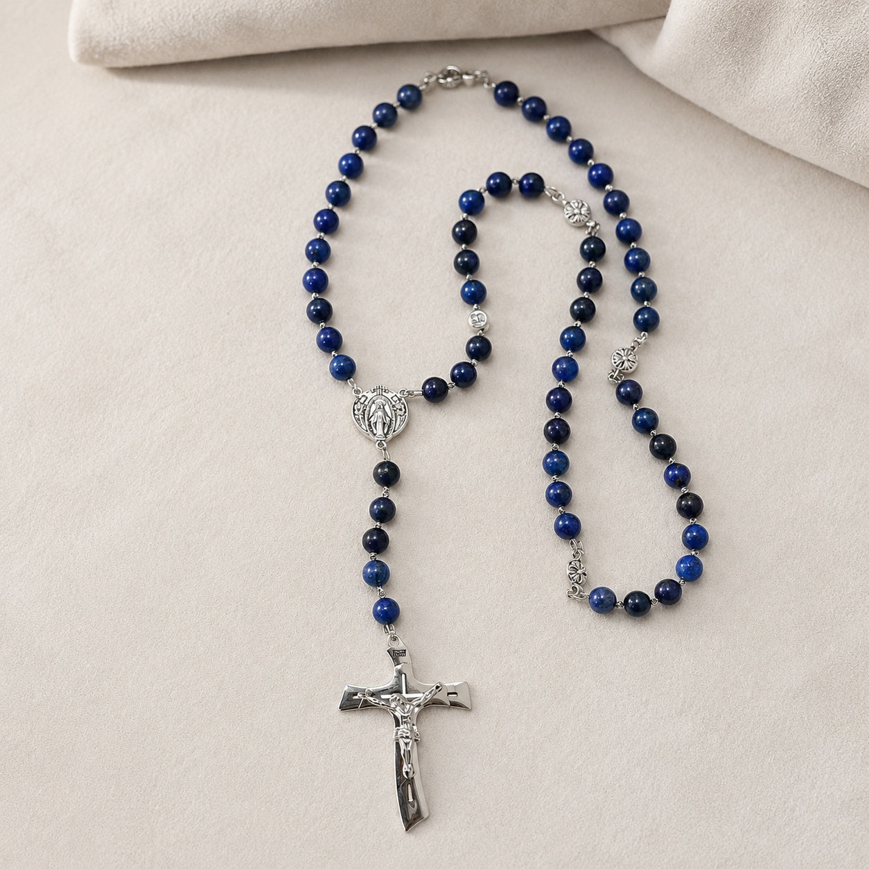 Something Blue Catholic Wedding Rosary, Blue Bridal Rosary, Groom Prayer Beads, Silver Crucifix, Marriage Keepsake