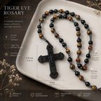 Catholic Wedding Rosary for Groom, Men's Black Rosary with Tiger Eye Beads, Christian Wedding Gift, Marriage Blessing Keepsake