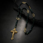 Natural Stone Catholic Rosary for Men, Handmade Green Gemstone Prayer Beads with Gold Crucifix, Catholic Faith Gift for Him