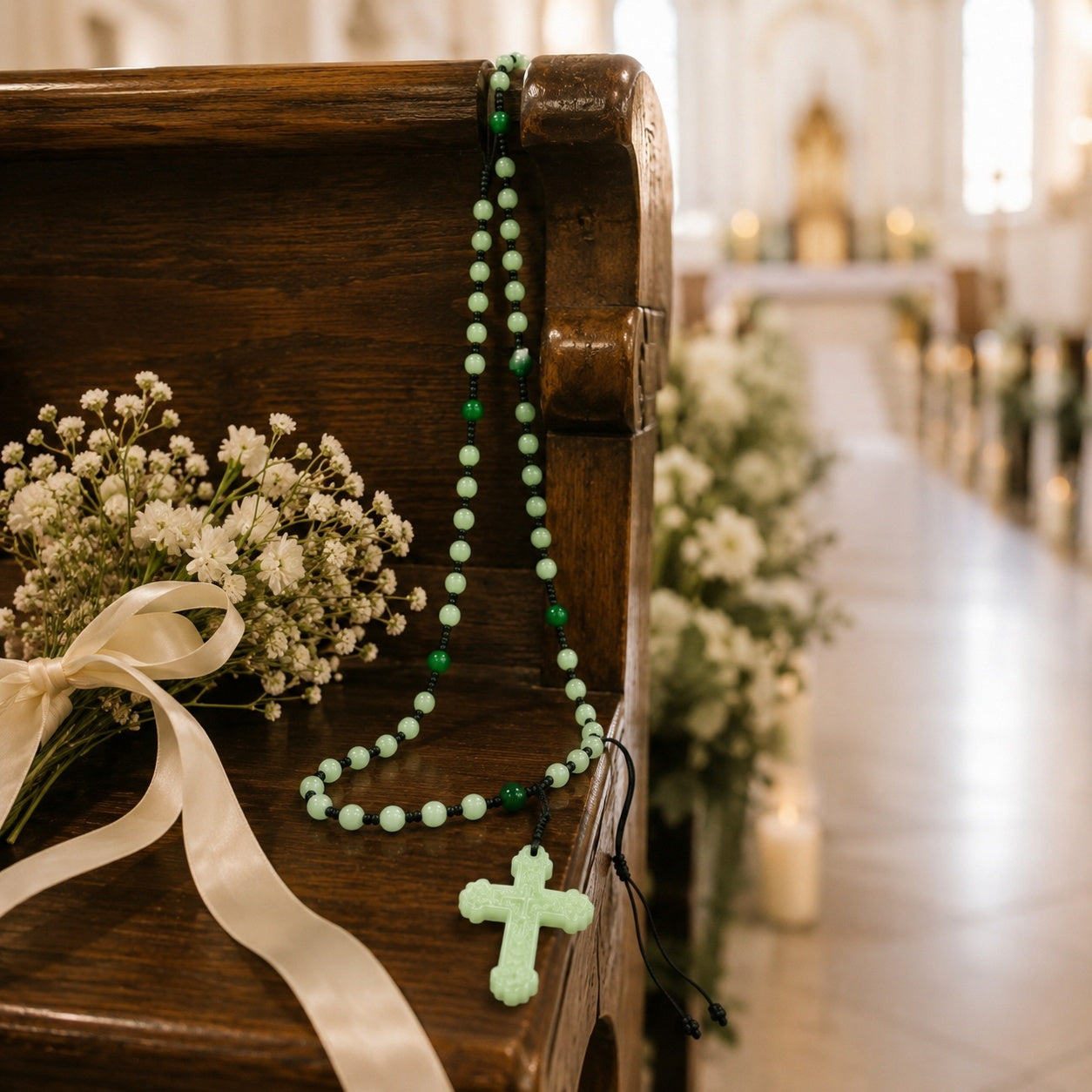 Catholic Wedding Rosary for Groom, Green Jade Style Prayer Beads, Men’s Religious Wedding Gift, Marriage Blessing Keepsake