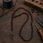 Men's Olive Wood Catholic Rosary, Handmade Prayer Beads with Crucifix, Traditional Christian Gift for Men