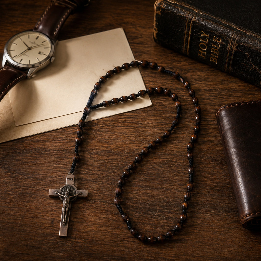 Men's Olive Wood Catholic Rosary, Handmade Prayer Beads with Crucifix, Traditional Christian Gift for Men