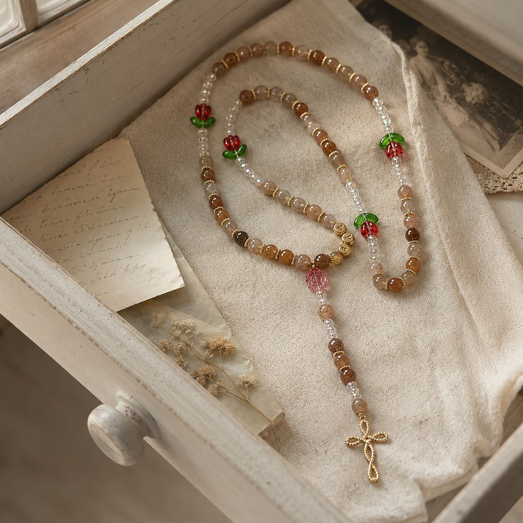 Natural Stone Catholic Rosary for Women, Handmade Flower Rosary Beads, Personalized Prayer Beads, Christian Faith Gift for Her