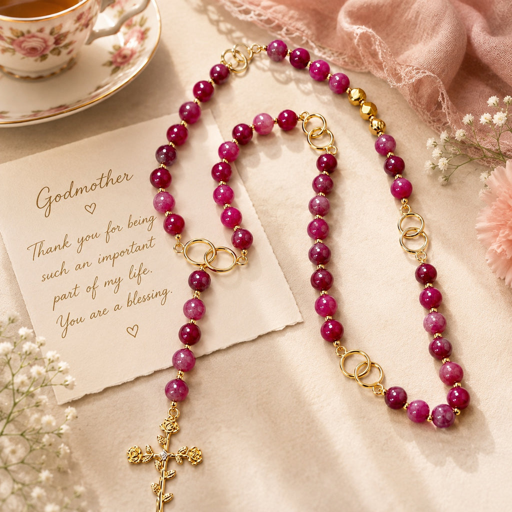 Natural Stone Catholic Rosary for Women, Handmade Gemstone Rosary Beads, Elegant Prayer Beads, Feminine Christian Faith Gift