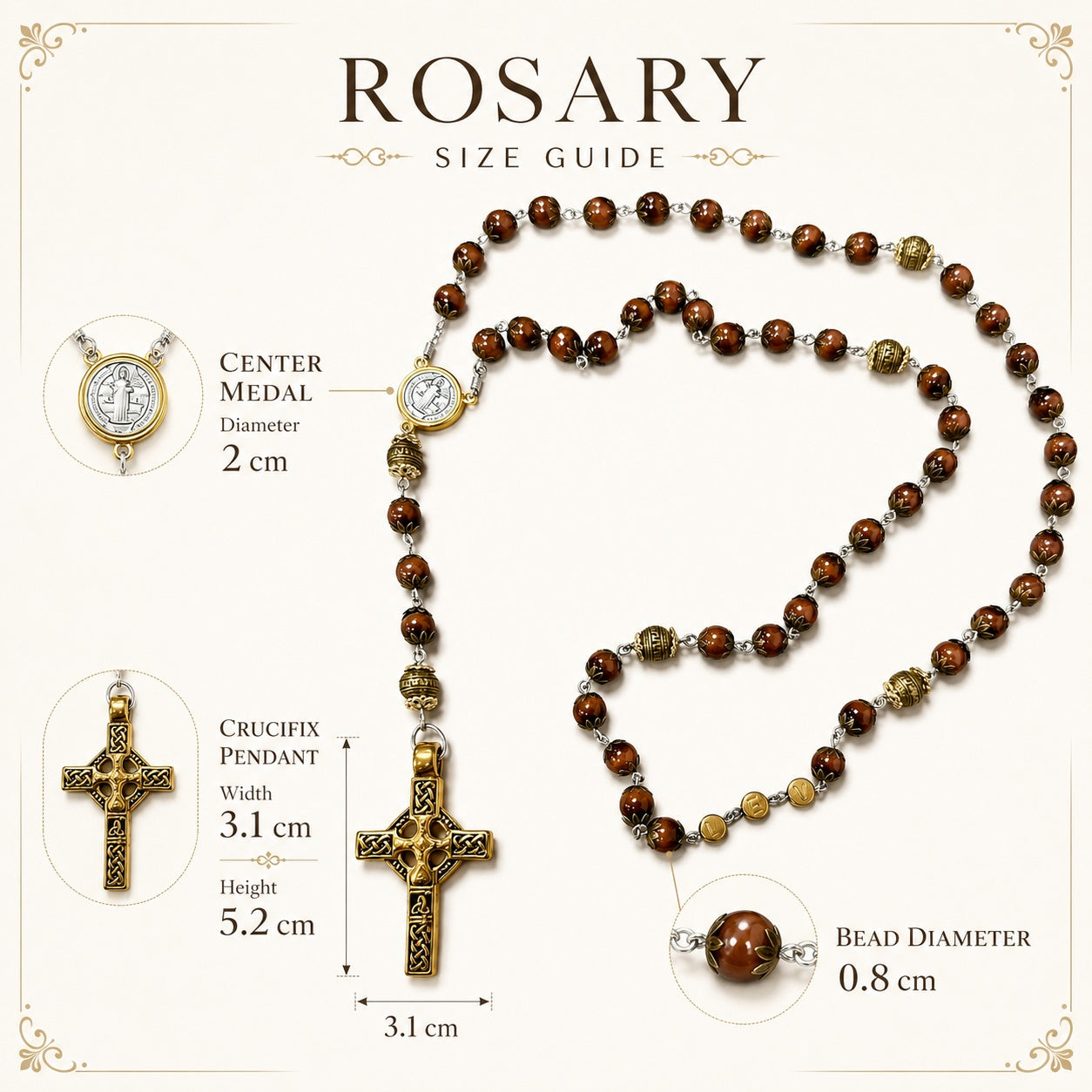 Natural Stone Catholic Rosary for Men, Handmade Prayer Beads with Celtic Cross, Traditional Christian Gift for Him