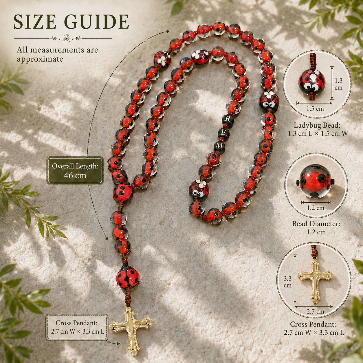 Natural Stone Ladybug Rosary, Catholic Prayer Beads, Handmade Rosary for Women Girls, Personalized First Communion Baptism Gift