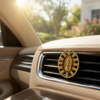 Virgin Mary Catholic car air vent clip with gold religious charm design, elegant faith inspired car accessory for daily driving