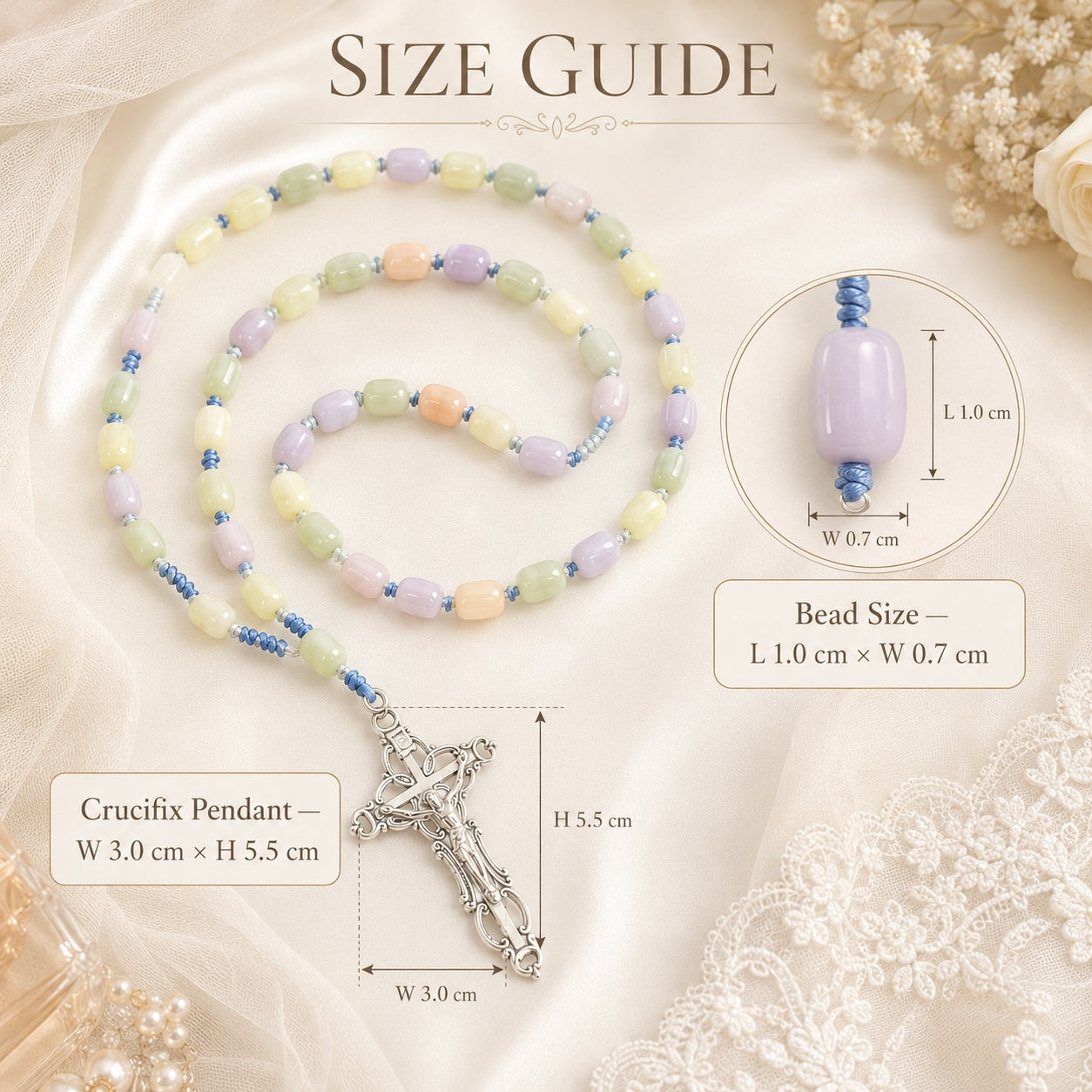 Pastel Bridal Bouquet Rosary, Catholic Wedding Rosary, Bride Gift, Wedding Prayer Beads, Silver Crucifix