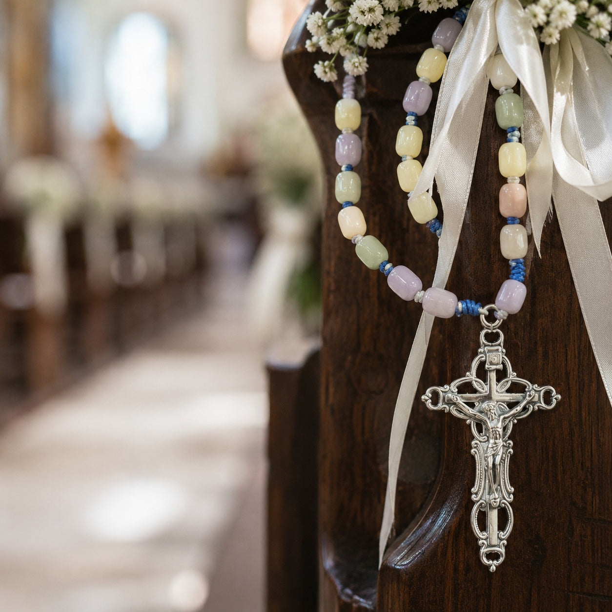 Pastel Bridal Bouquet Rosary, Catholic Wedding Rosary, Bride Gift, Wedding Prayer Beads, Silver Crucifix