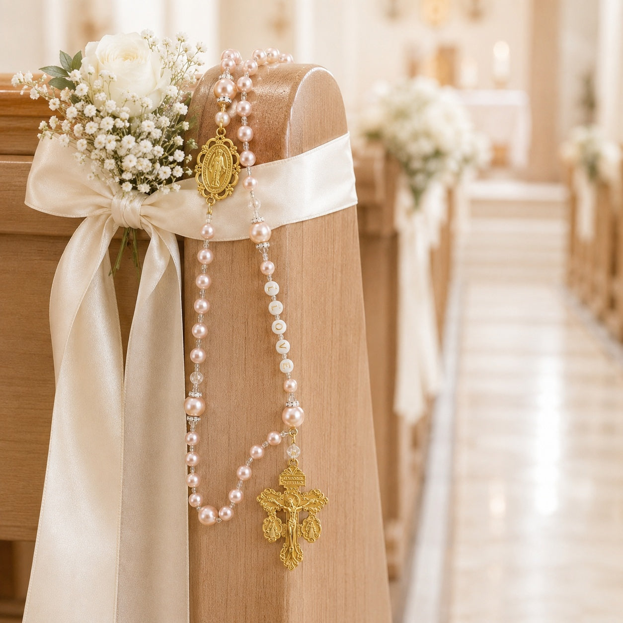 Catholic Wedding Rosary Pearl Bridal Bouquet Rosary for Bride Religious Wedding Gift Prayer Beads Keepsake