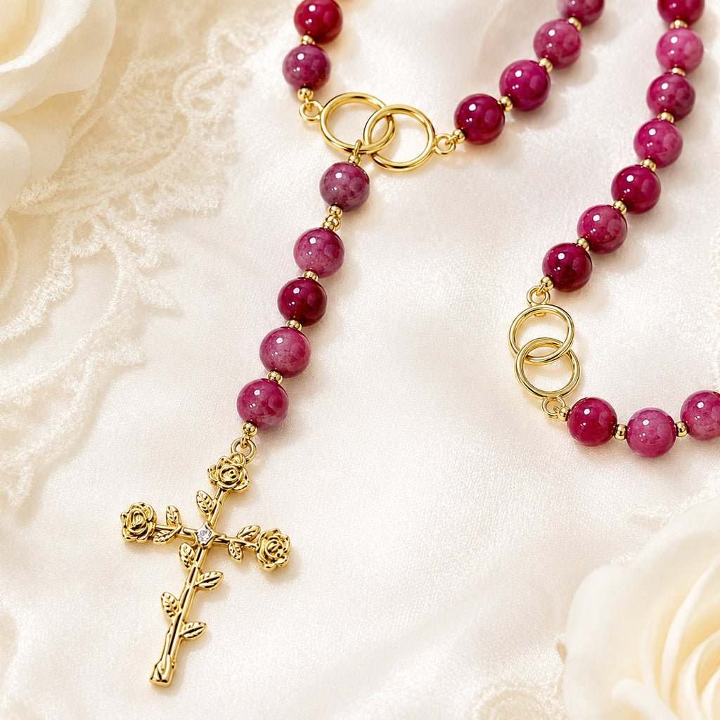 Natural Stone Catholic Wedding Rosary Set, Bride and Groom Matching Rosaries, Gemstone Prayer Beads, Christian Marriage Gift