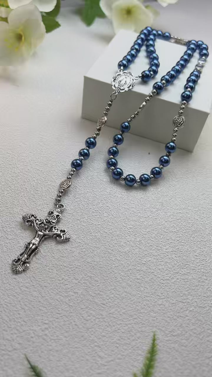 Blue Pearl Catholic Rosary