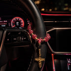 Red Catholic Car Rosary, Steering Wheel Rosary, Personalized Initial Car Charm, Gold Crucifix, Driver Gift