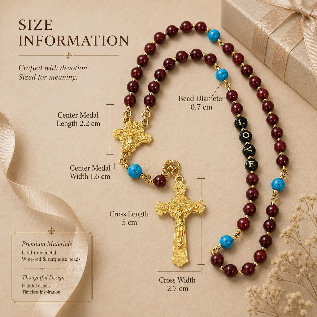 Red Catholic Rosary Beads with Gold Crucifix, Handmade Prayer Beads with Turquoise Accent, Confirmation Baptism Gift for Her