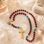 Red Wedding Rosary Beads for Bride, Catholic Bridal Bouquet Prayer Beads with Gold Crucifix, Love Rosary Wedding Gift