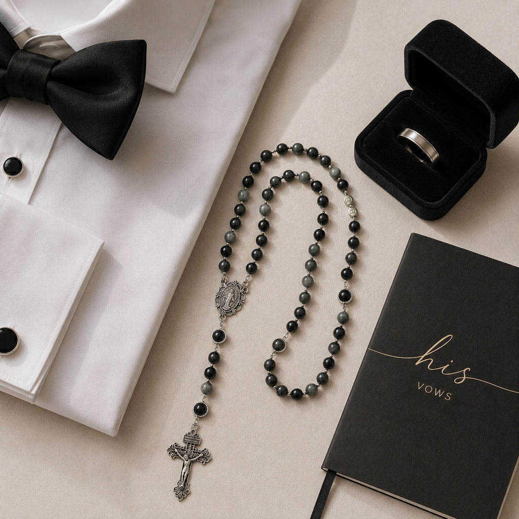 Men’s Catholic Wedding Rosary, Groom Rosary, Black Prayer Beads, Husband Gift, Religious Wedding Gift