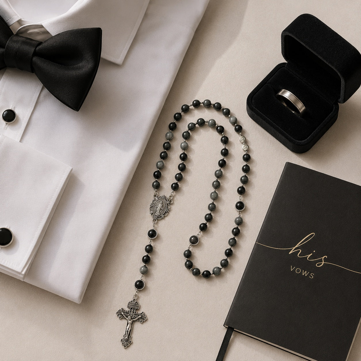 Men’s Catholic Wedding Rosary, Groom Rosary, Black Prayer Beads, Husband Gift, Religious Wedding Gift