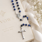 Something Blue Catholic Wedding Rosary, Blue Bridal Rosary, Groom Prayer Beads, Silver Crucifix, Marriage Keepsake