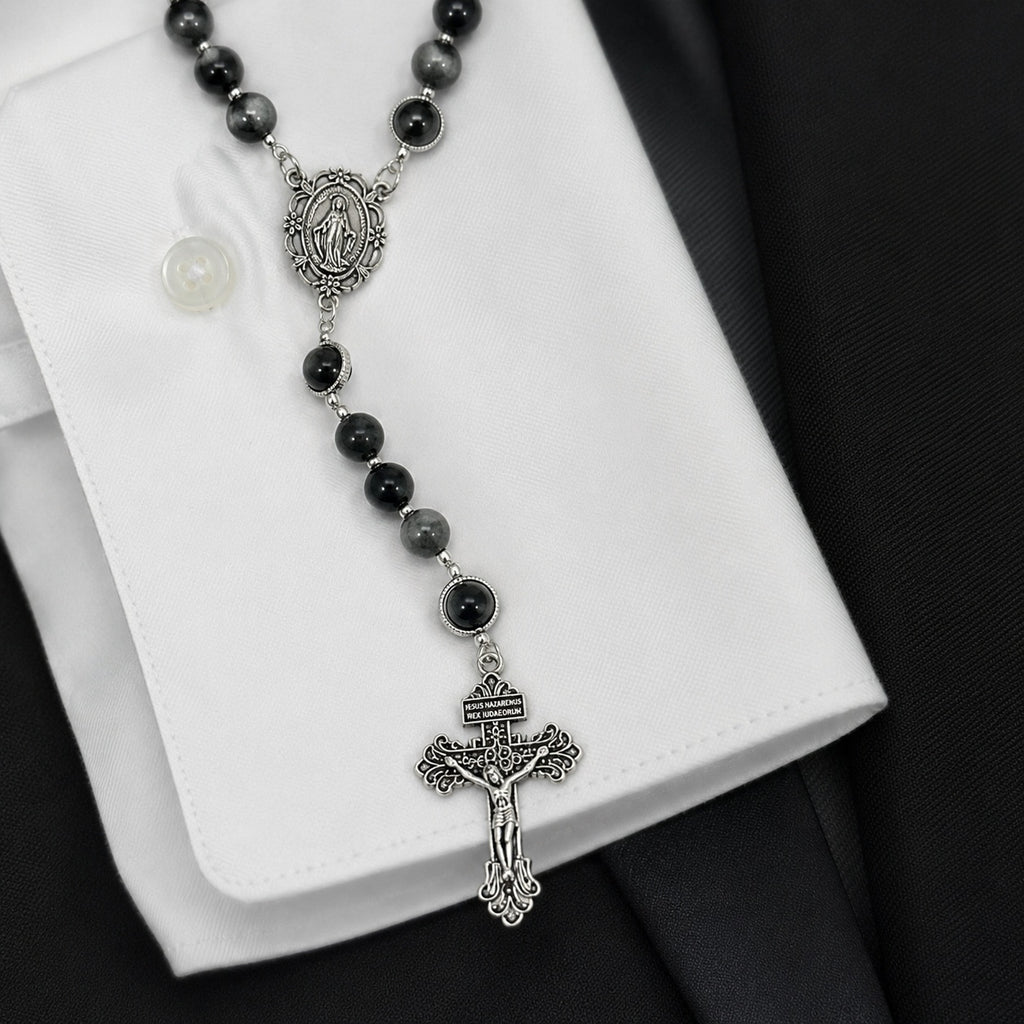 Men’s Catholic Wedding Rosary, Groom Rosary, Black Prayer Beads, Husband Gift, Religious Wedding Gift
